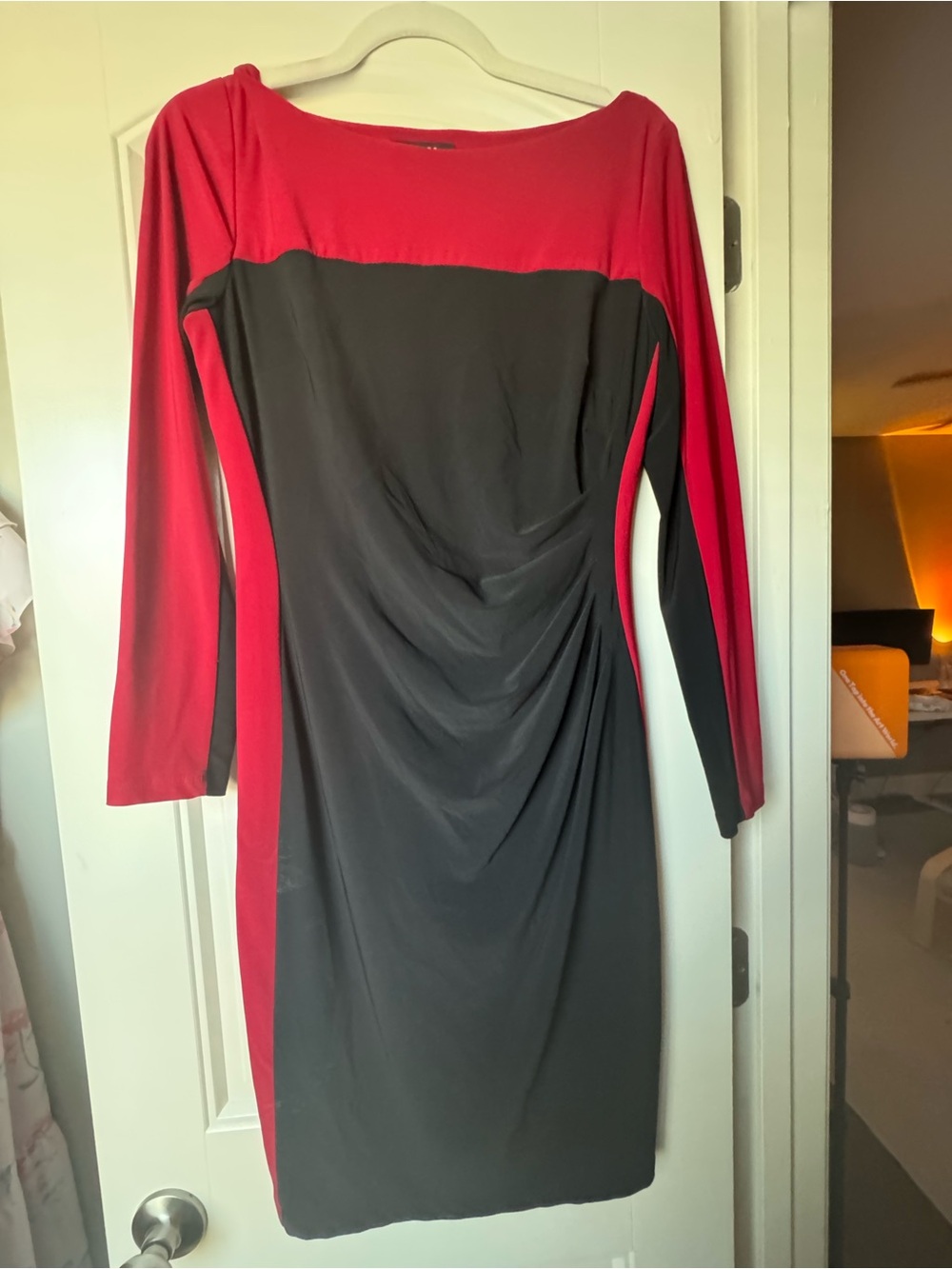 Chaps Red and Black Long-Sleeve Sheath Dress